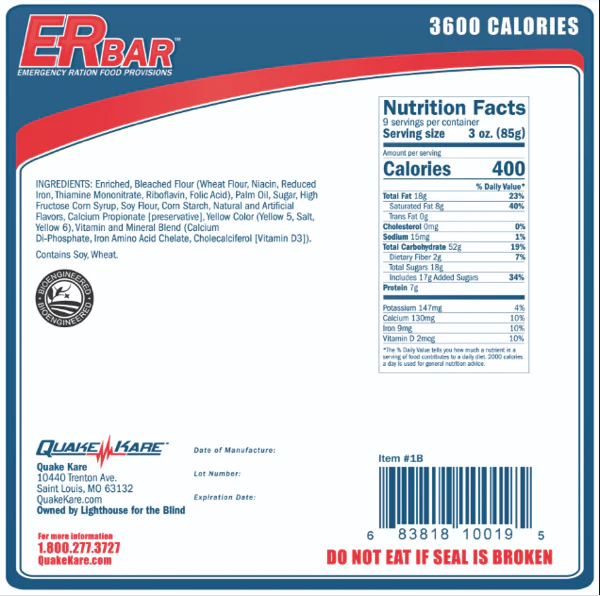 ER Bar product label