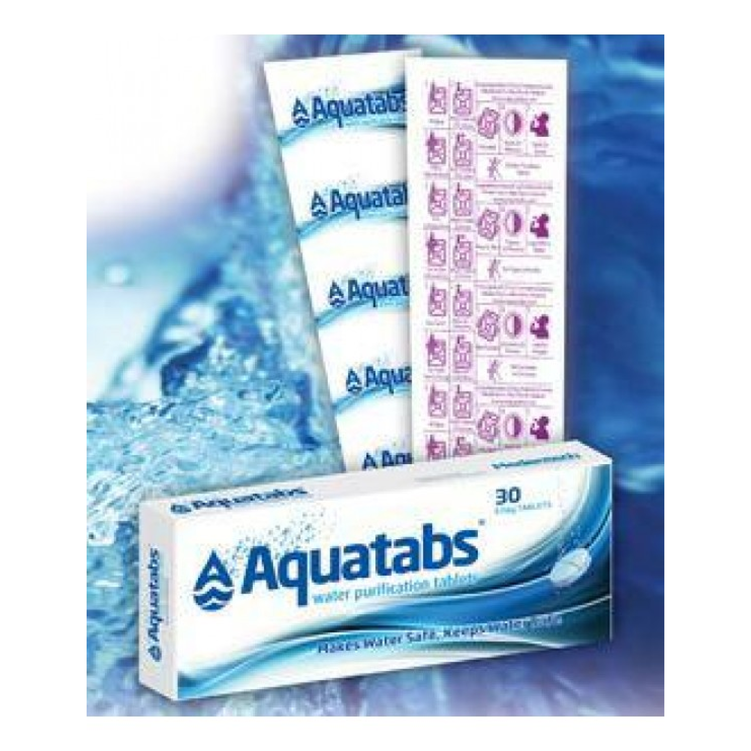 box and contents of water purification Aquatabs